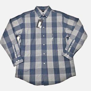 Roundtree & Yorke Men’s Blue/Grey Plaid Long Sleeve Shirt Size Medium NWT